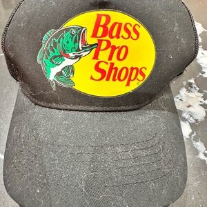 Bass Pro Shops Black Trucker Hat - Green Fish Logo